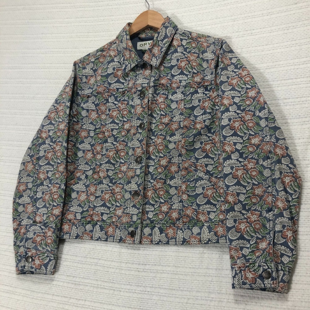 Orvis Floral Print Jean Jacket Button Up Denim‎ Jacket Western Style Size M